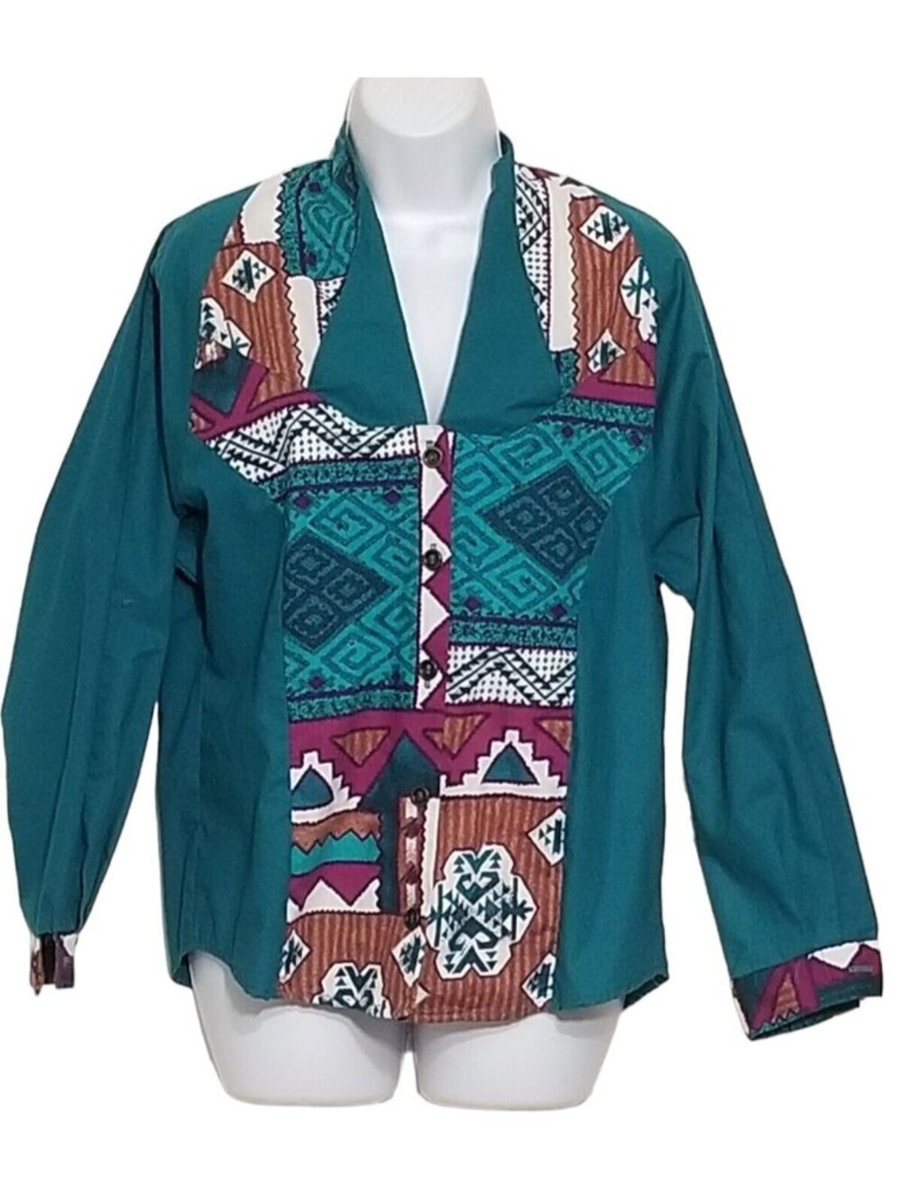 Vintage Western Aztec Button Up Shirt Womens Small Rodeo Southwest Cowgirl